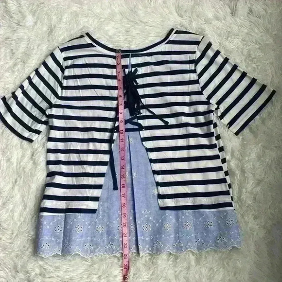 Sanctuary, navy blue and white stripe top. Size large.  Twofer style.  NWT. - Picture 3 of 5